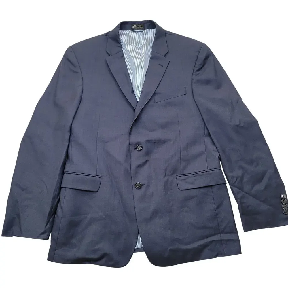 Tommy Hilfiger 100% Worsted Wool Navy Sport Jacket Blazer 42R Dual Vent 2 Button